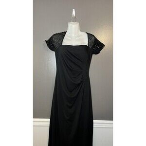 JS Boutique Dress Womens 8 Black Beaded Sequin Gown Formal Evening Maxi Slit